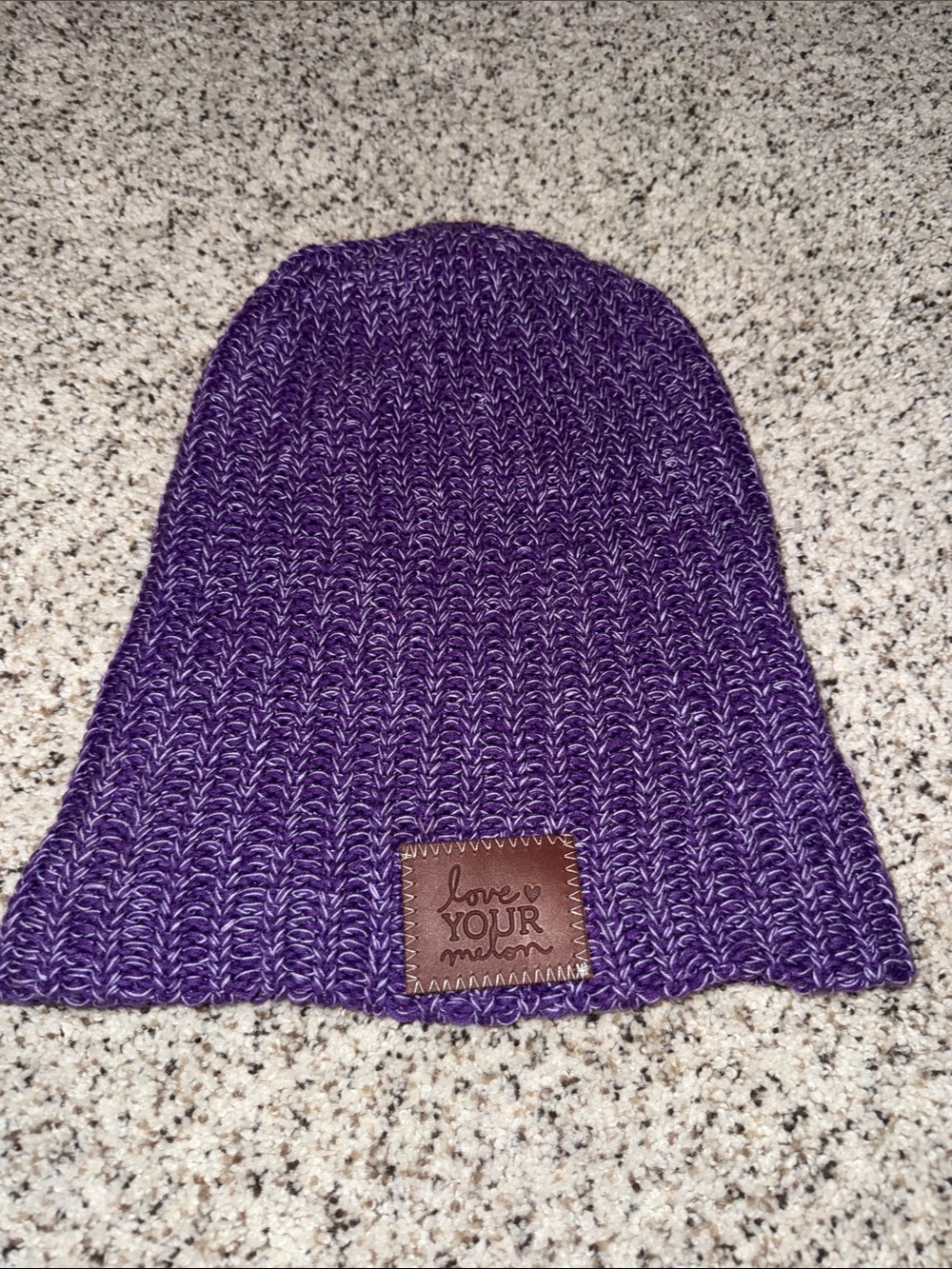 Love Your Melon Kids Purple Knit Beanie with Leather Patch
